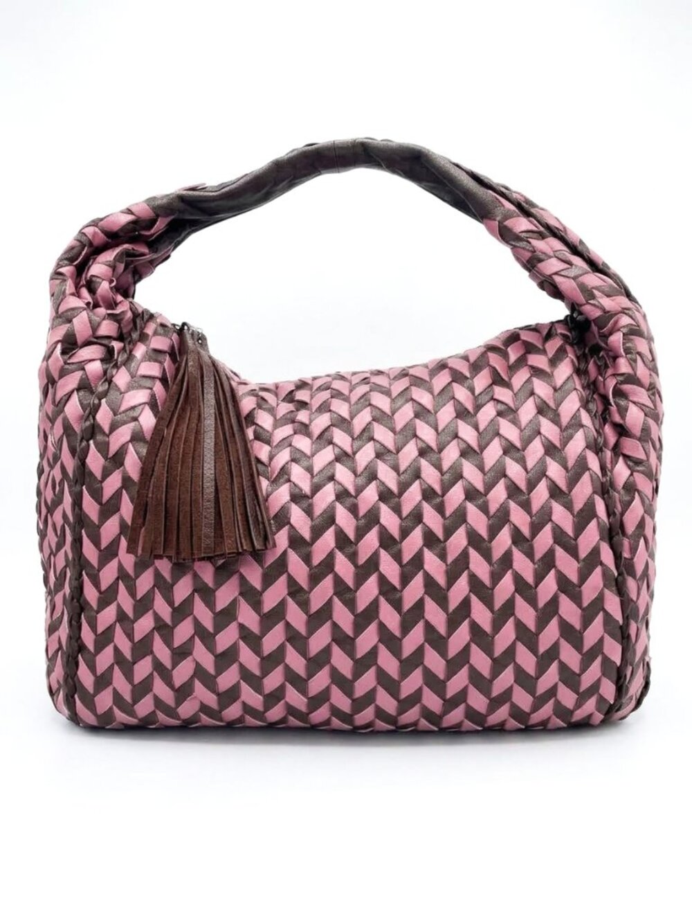 Casini Firenze Jennifer Tattanelli Woven Leather Hobo Bag Pink Brown Italy